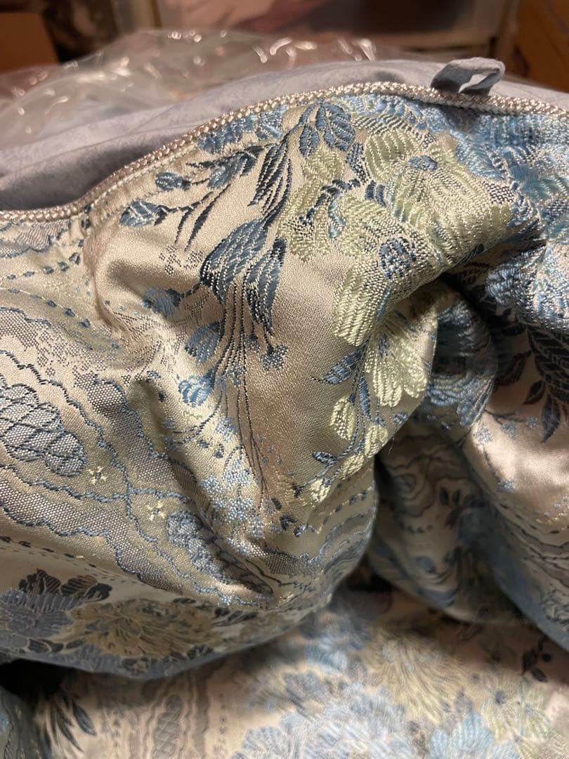 青と銀の花柄 掛け布団