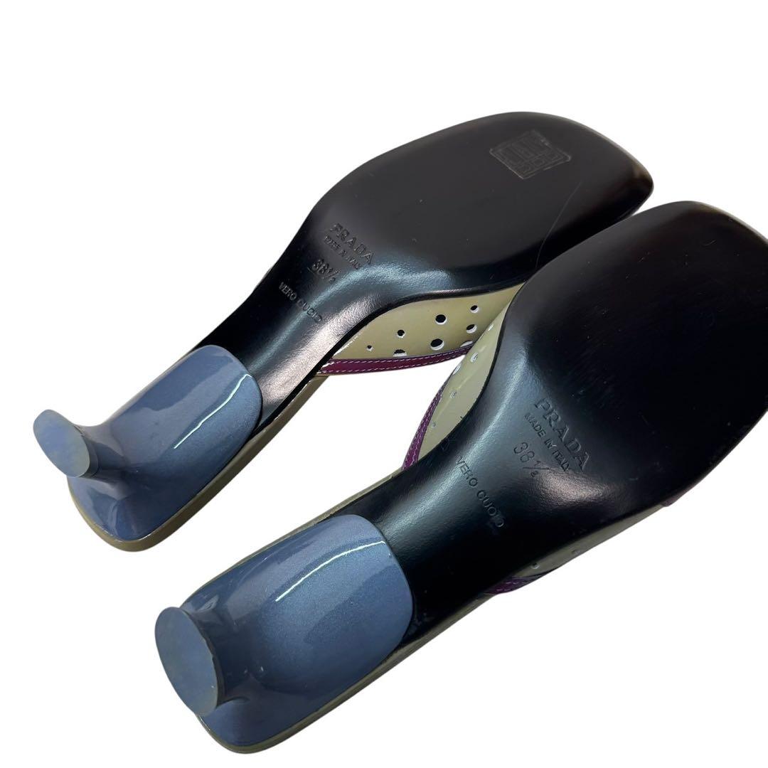 PRADA プラダ リボンスクエアトゥミュール エナメル　25.5cm