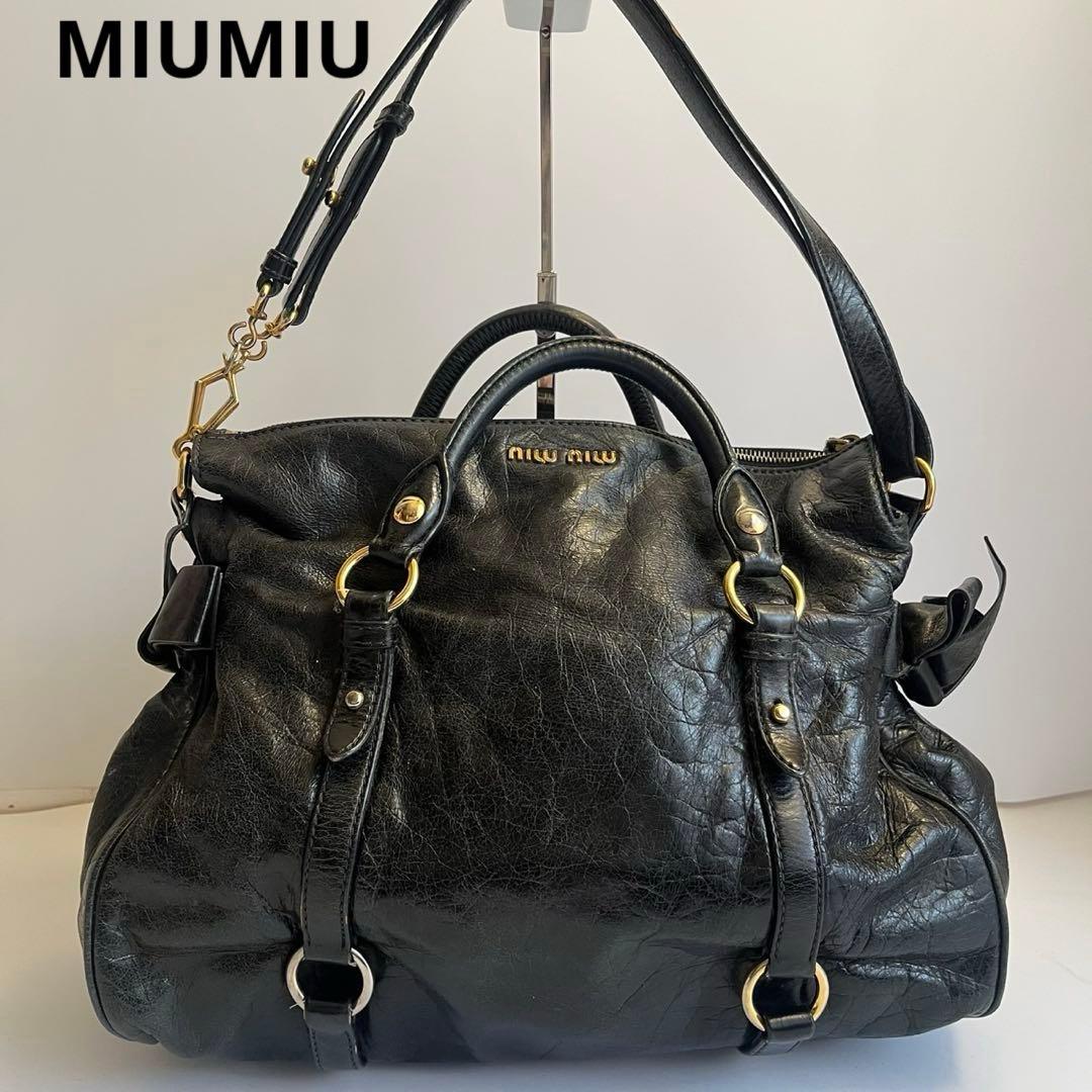 MIUMIU ミュウミュウ　ハンドバッグ　レザー　ブラック　黒
