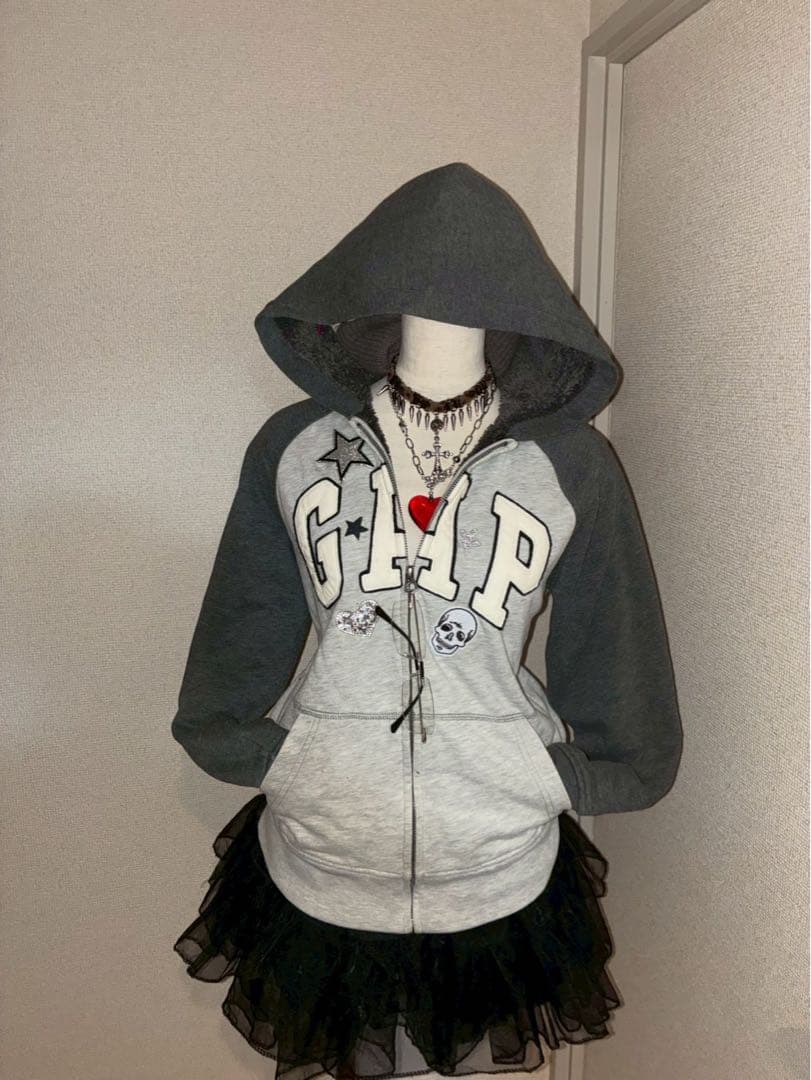激レア✴︎y2k星ラメ髑髏GAPジップボアパーカー　NANAパンクロック平成ギャル