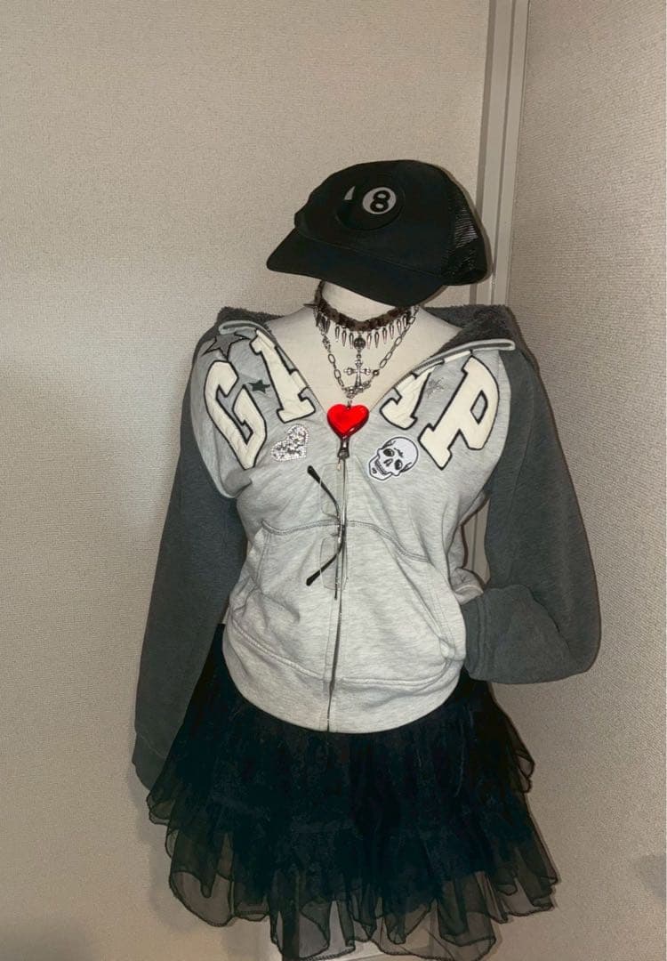 激レア✴︎y2k星ラメ髑髏GAPジップボアパーカー　NANAパンクロック平成ギャル