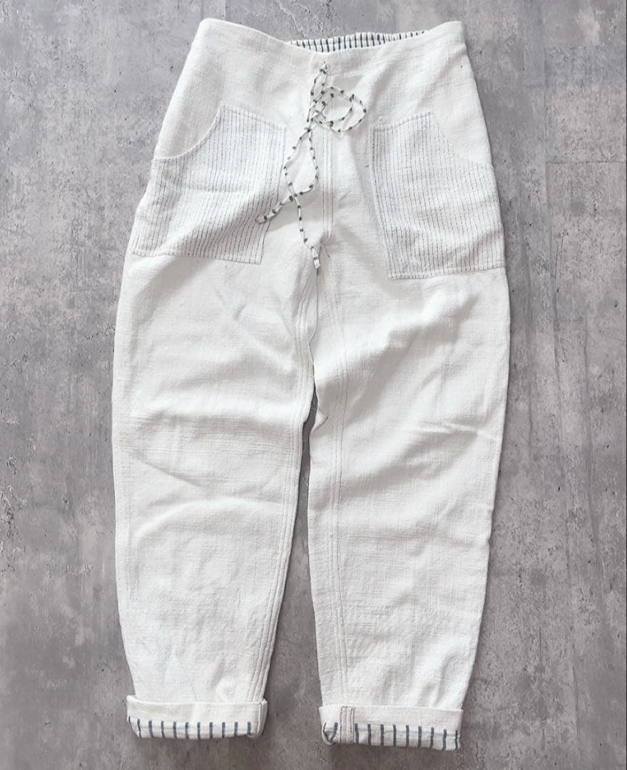 マク テキスタイルズmaku コットンイージーパンツ 刺繍 ホワイト Mサイズ