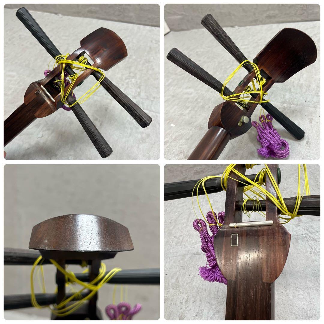 細棹長唄三味線　三つ折れ　1枚溝　東触り　木撥　ハードケース　皮破れ　ジャンク