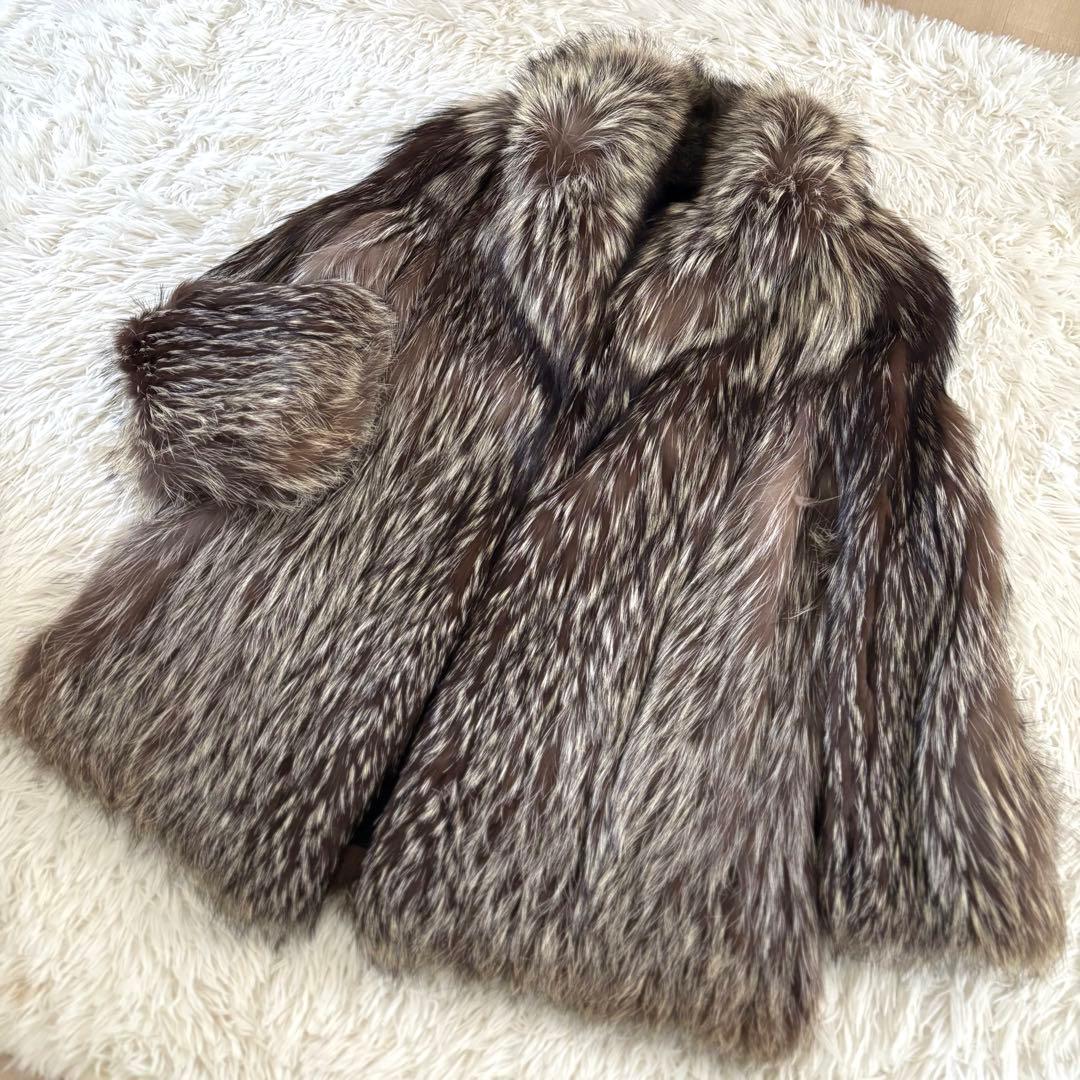ボリューム◎SAGA FOX 毛皮コート シルバーフォックス 金サガ 11号