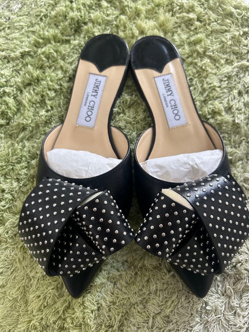 【JIMMY CHOO】リボンミュール 黒 レディース 靴