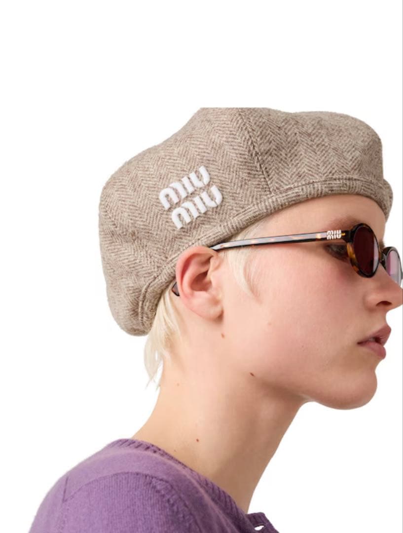 miumiu ウール シェブロン ベレー帽