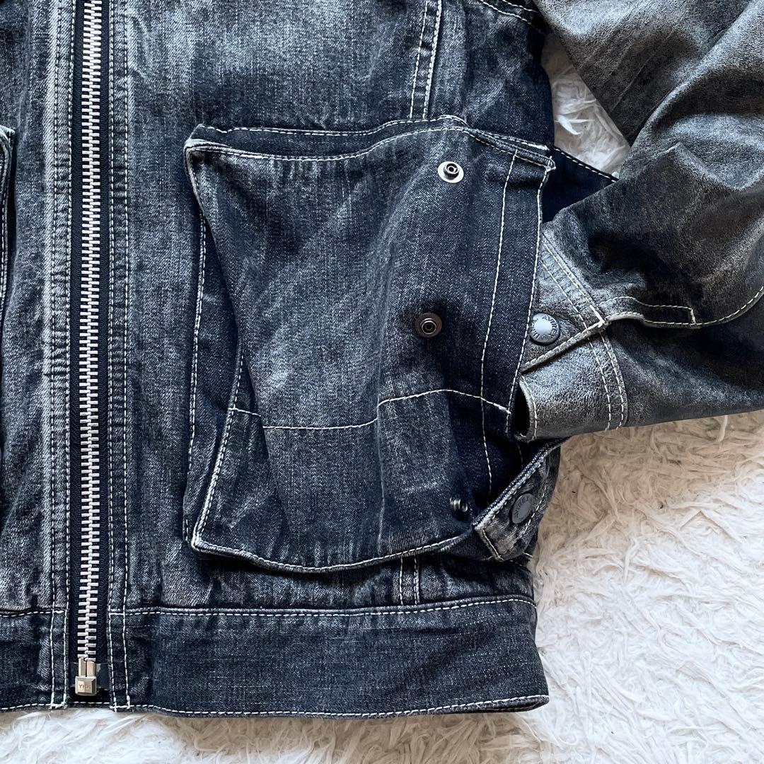 美品 AVIREX ホースハイド 2way 袖レザー 切替 デニムジャケット 黒