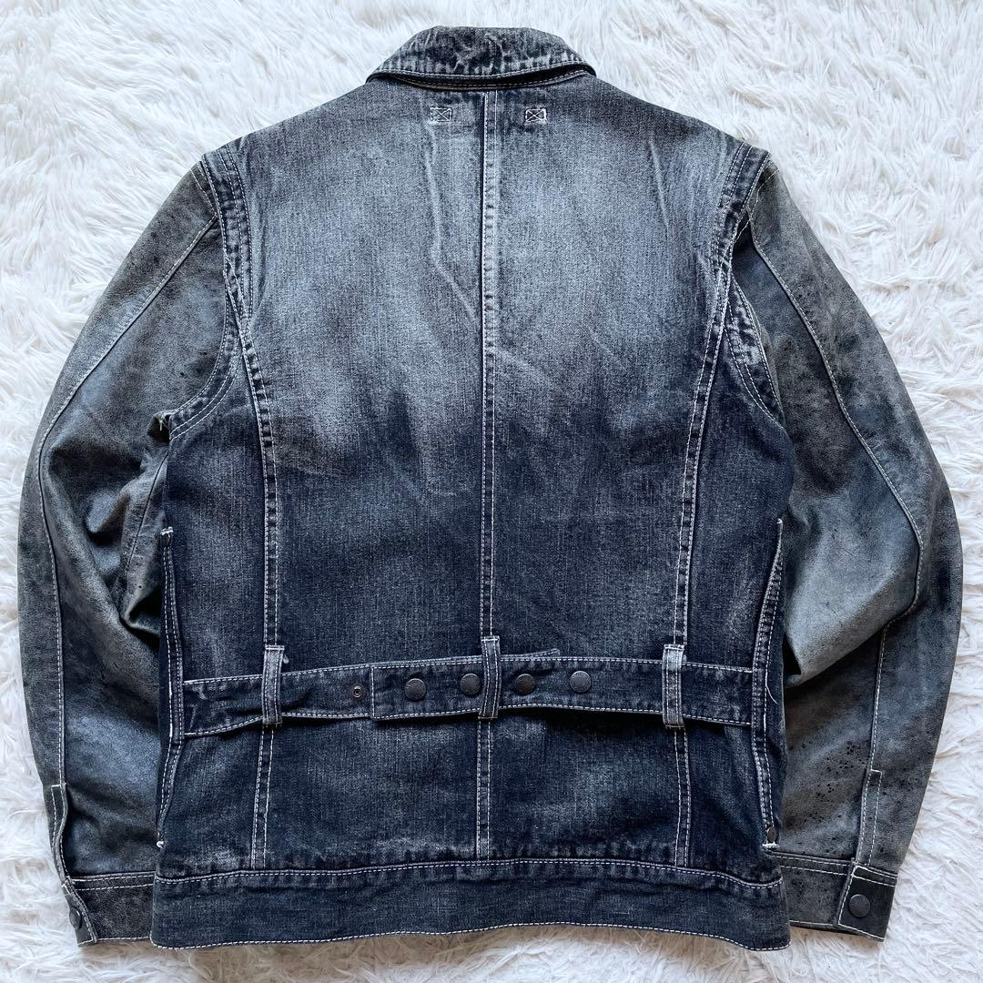 美品 AVIREX ホースハイド 2way 袖レザー 切替 デニムジャケット 黒