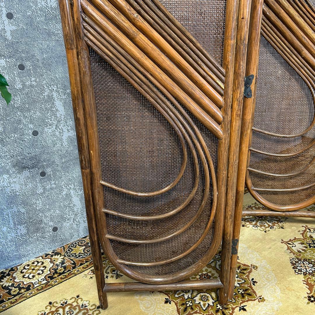 てらみ꧁籐家具꧂ラタン4連パーテーション ブラインド 間仕切り 昭和レトロ