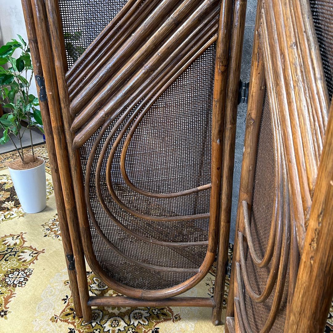 てらみ꧁籐家具꧂ラタン4連パーテーション ブラインド 間仕切り 昭和レトロ