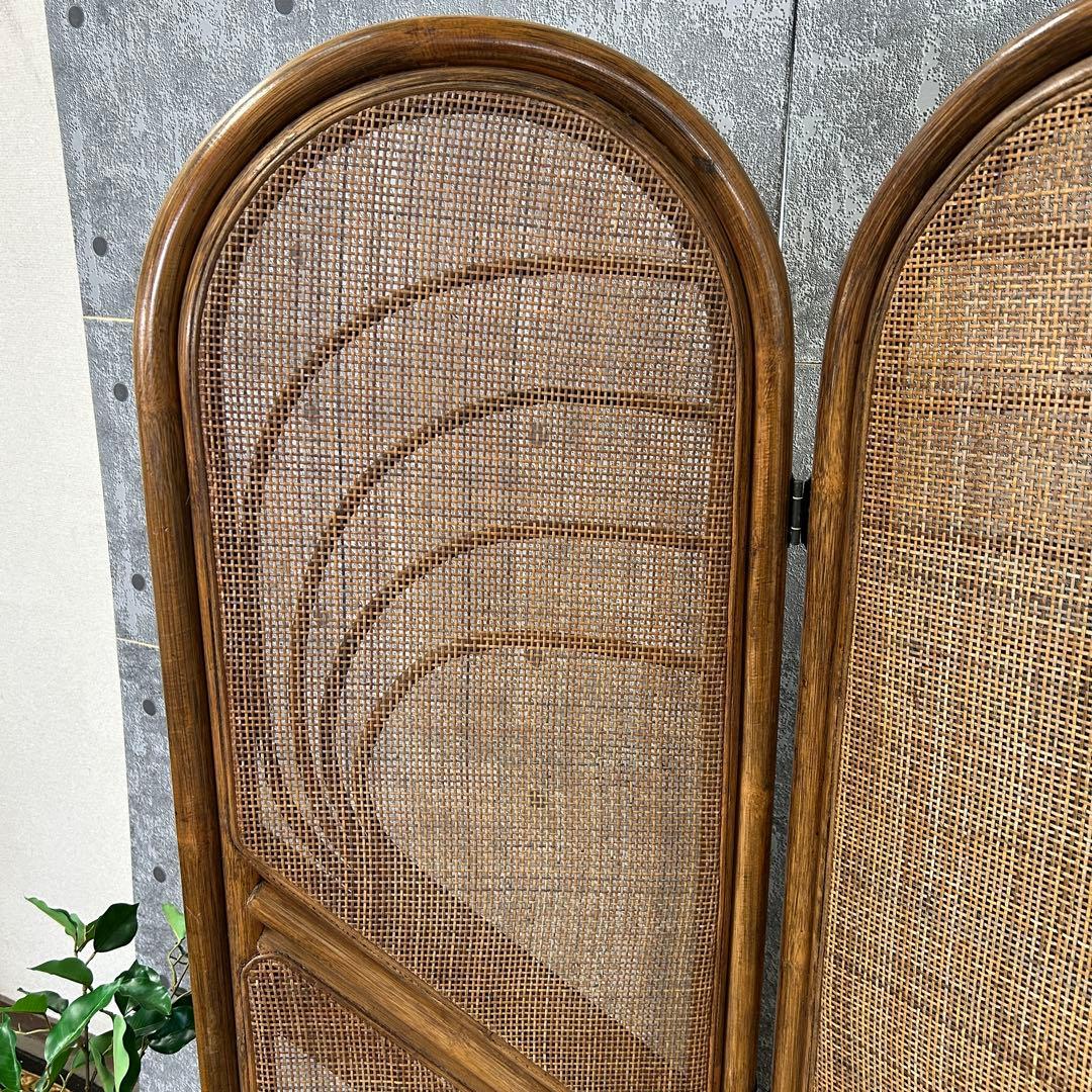 てらみ꧁籐家具꧂ラタン4連パーテーション ブラインド 間仕切り 昭和レトロ