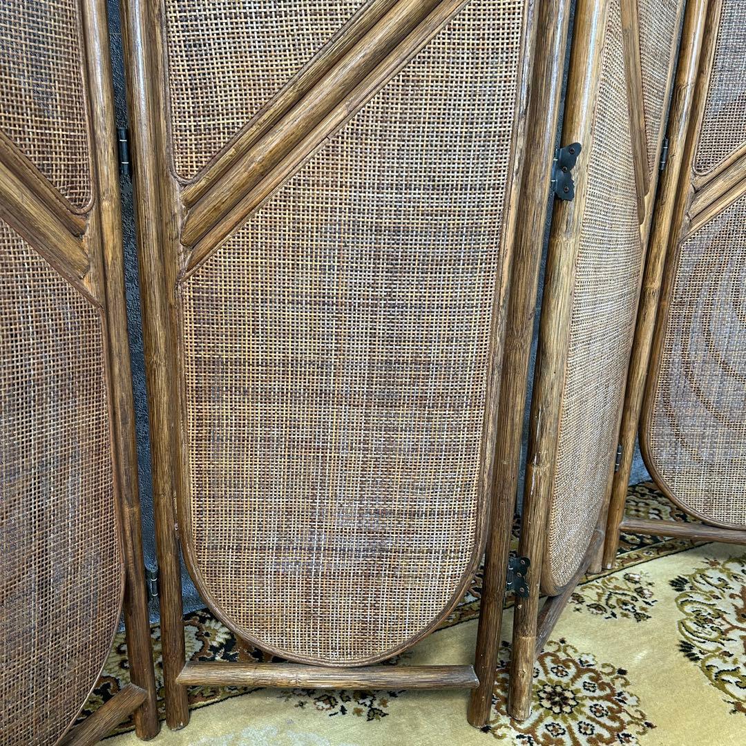 てらみ꧁籐家具꧂ラタン4連パーテーション ブラインド 間仕切り 昭和レトロ