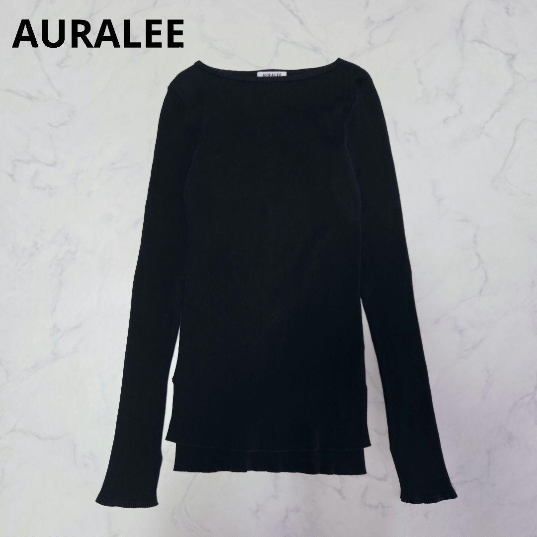 オーラリー ロンハーマン ギザボートネック クルーネック 長袖 カットソー 黒