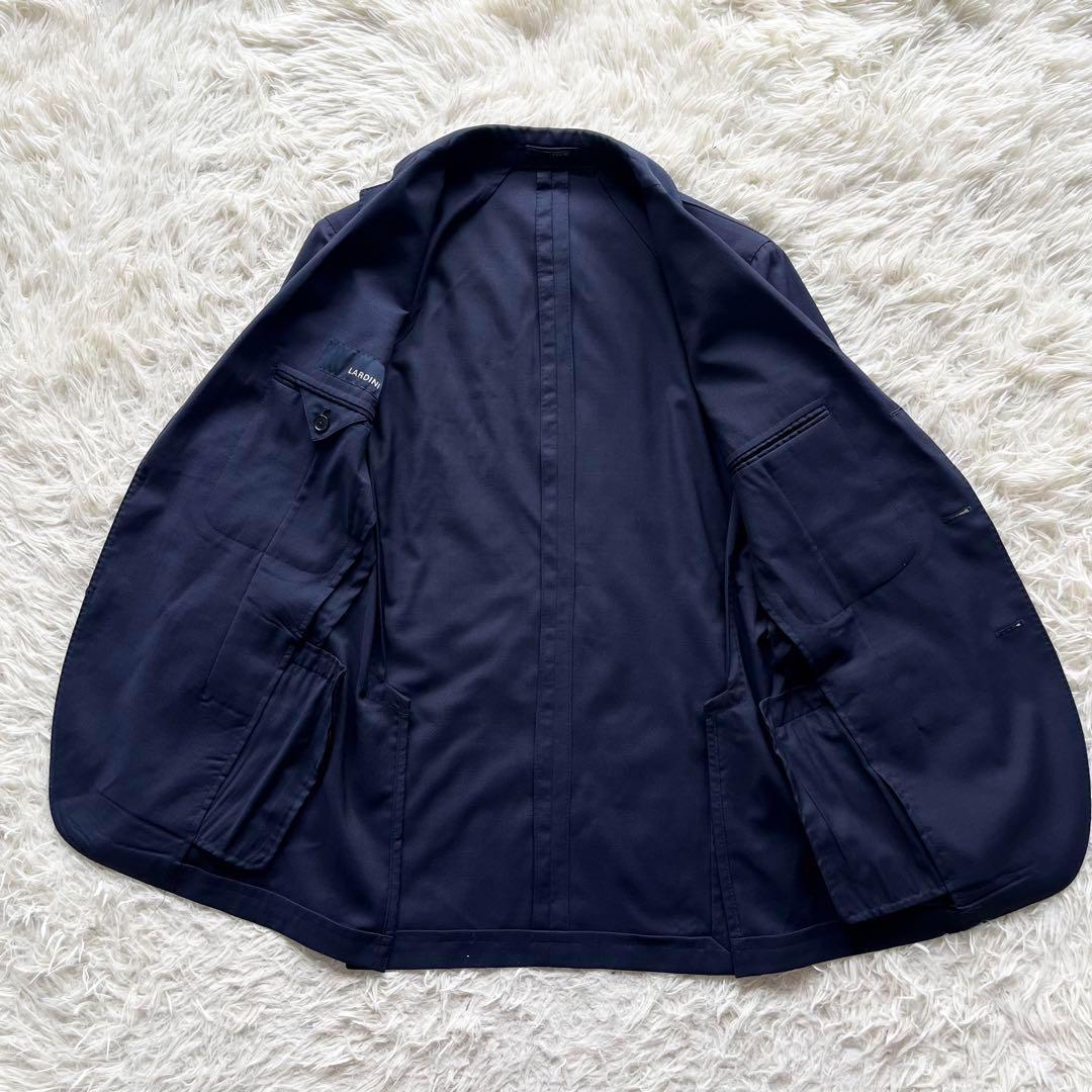 <美品>LARDINI 新ロゴ ネイビー ウール スーツ ブートニエール 46