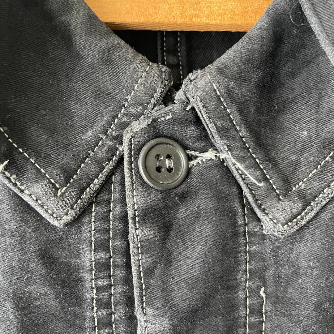 40s ブラックモールスキン ジャケット フランスヴィンテージ Vポケ 赤刺繍