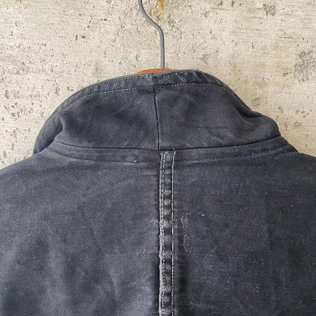 40s ブラックモールスキン ジャケット フランスヴィンテージ Vポケ 赤刺繍