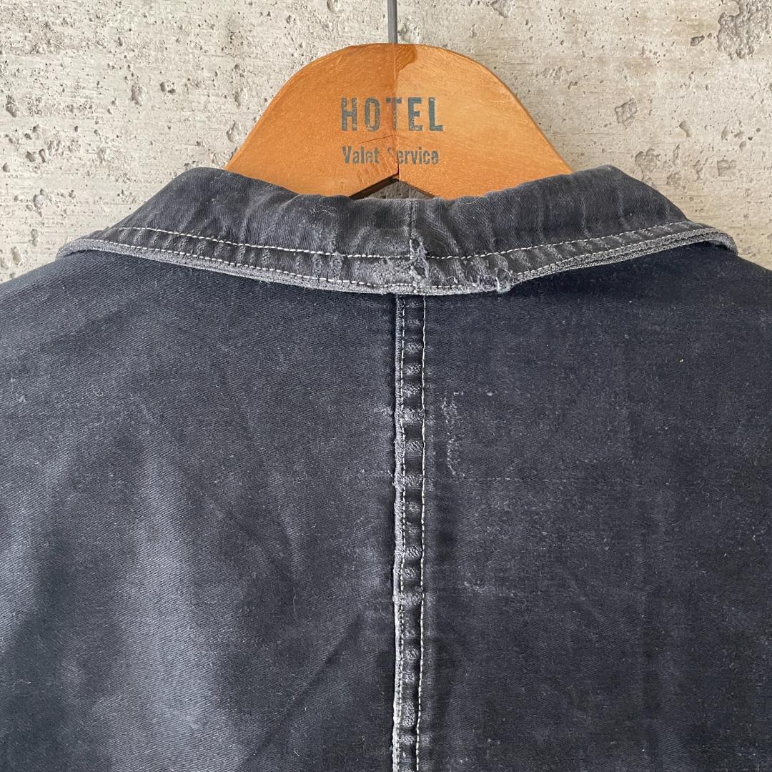 40s ブラックモールスキン ジャケット フランスヴィンテージ Vポケ 赤刺繍