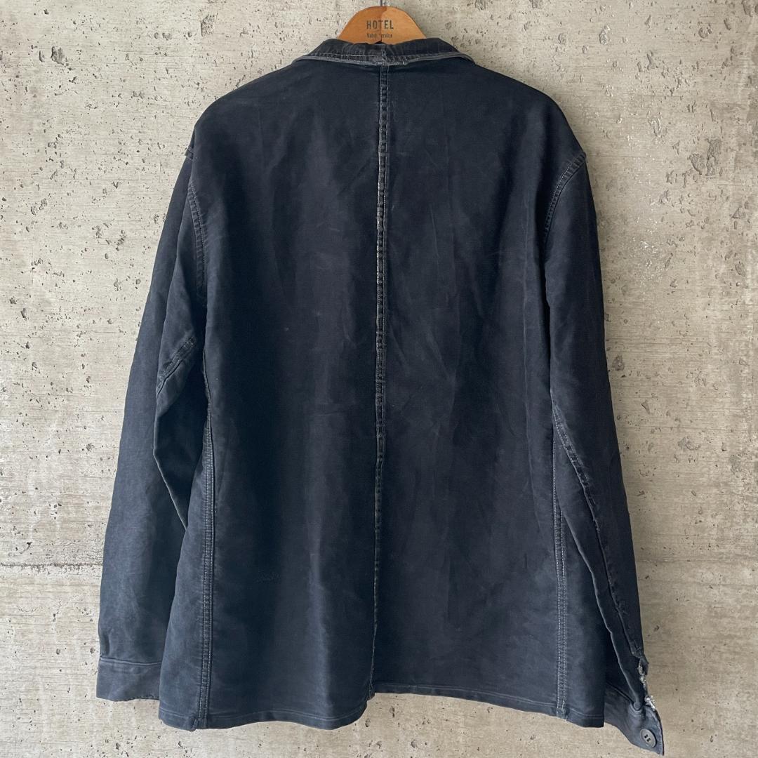 40s ブラックモールスキン ジャケット フランスヴィンテージ Vポケ 赤刺繍