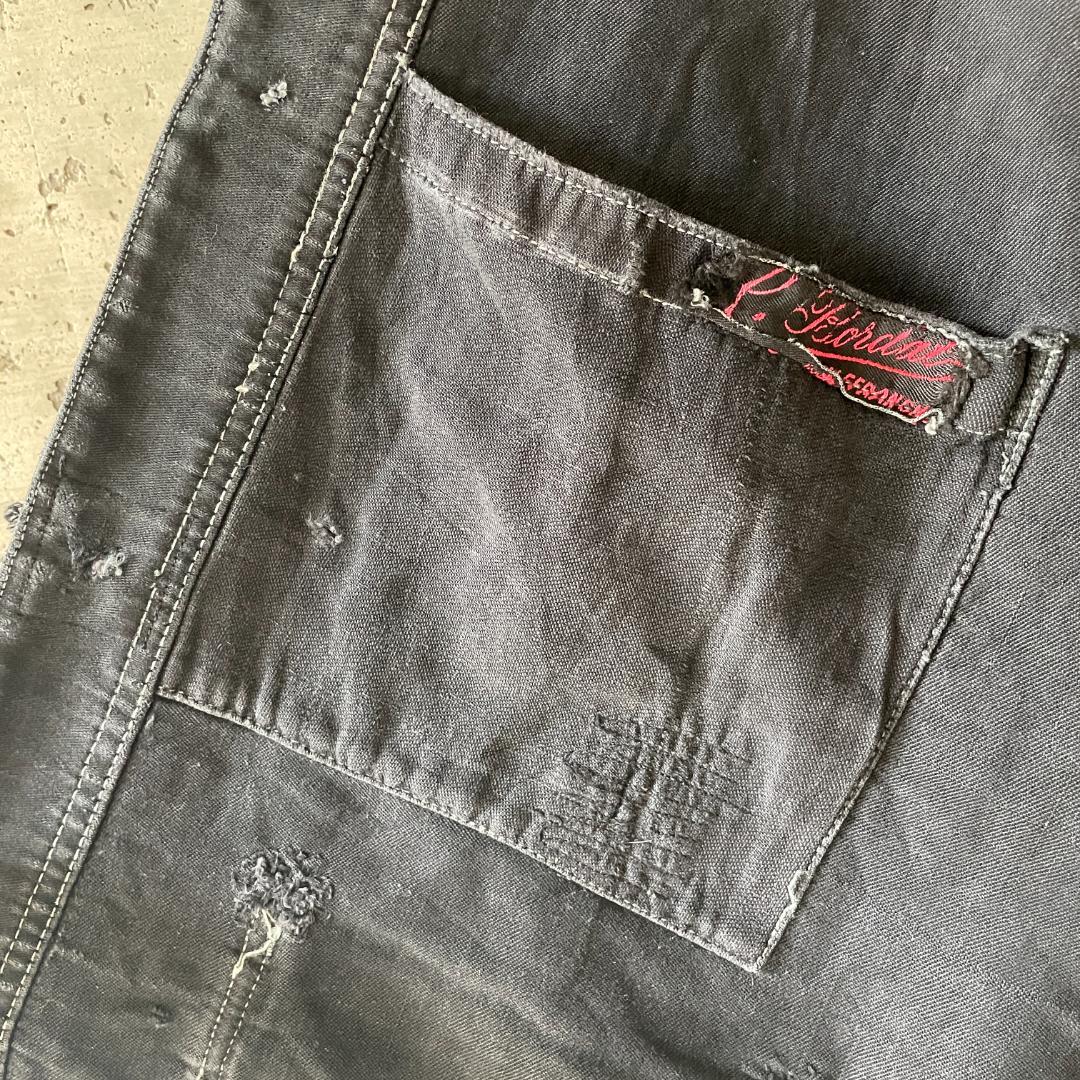 40s ブラックモールスキン ジャケット フランスヴィンテージ Vポケ 赤刺繍