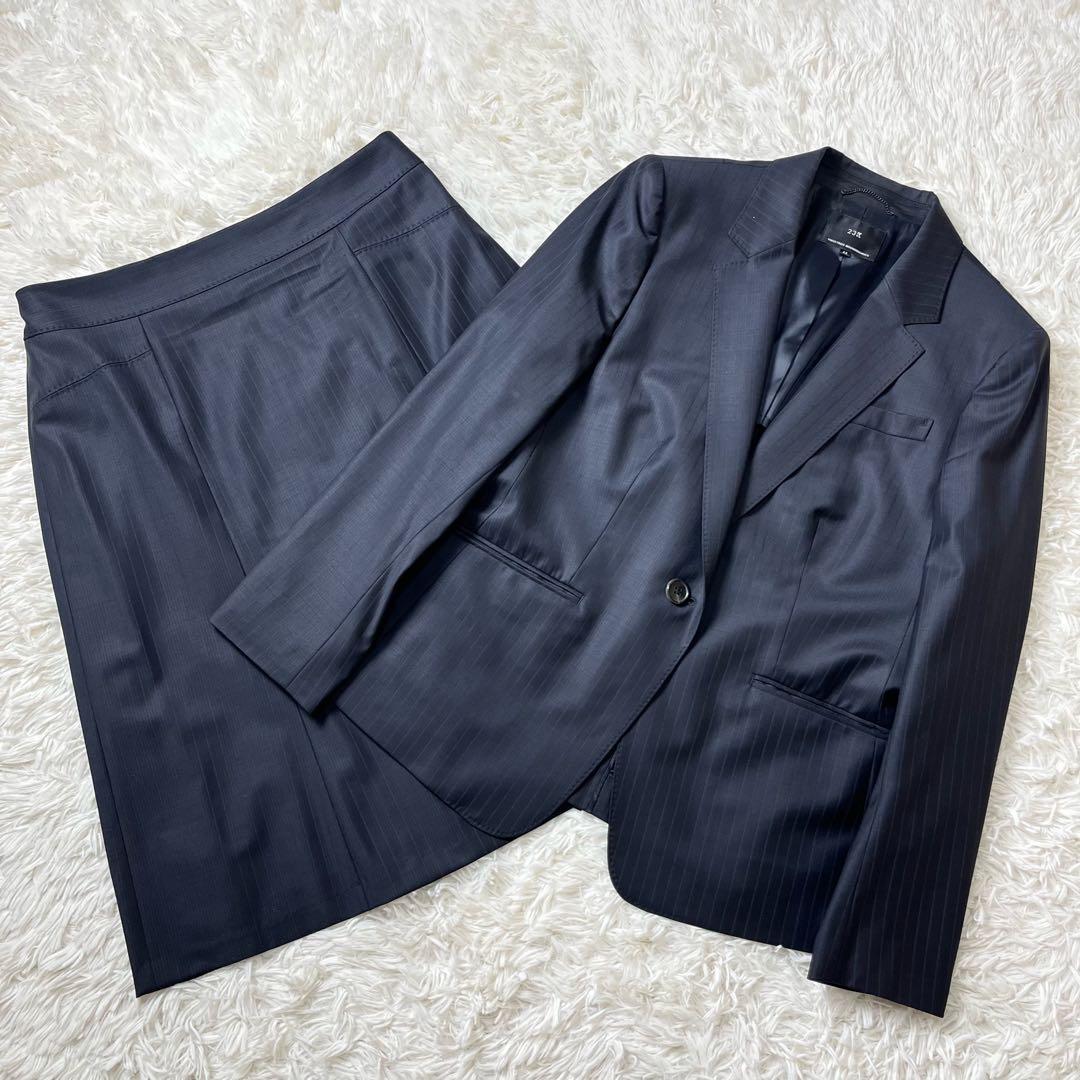美品　23区　セットアップ　スーツ　スカート　大きいサイズ　44　ストライプ