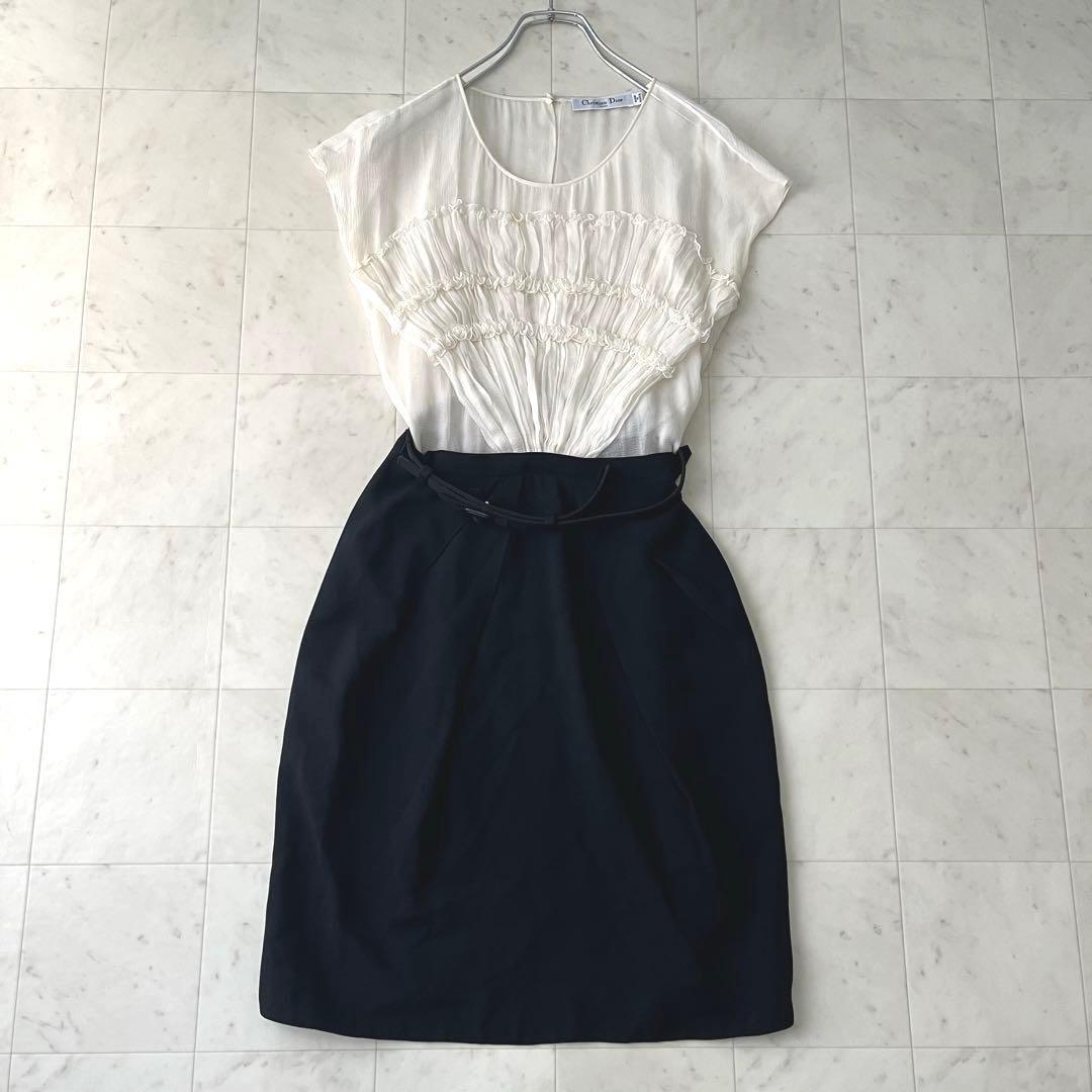 美品♡クリスチャンディオール シルク100% ベルト ワンピース フリル