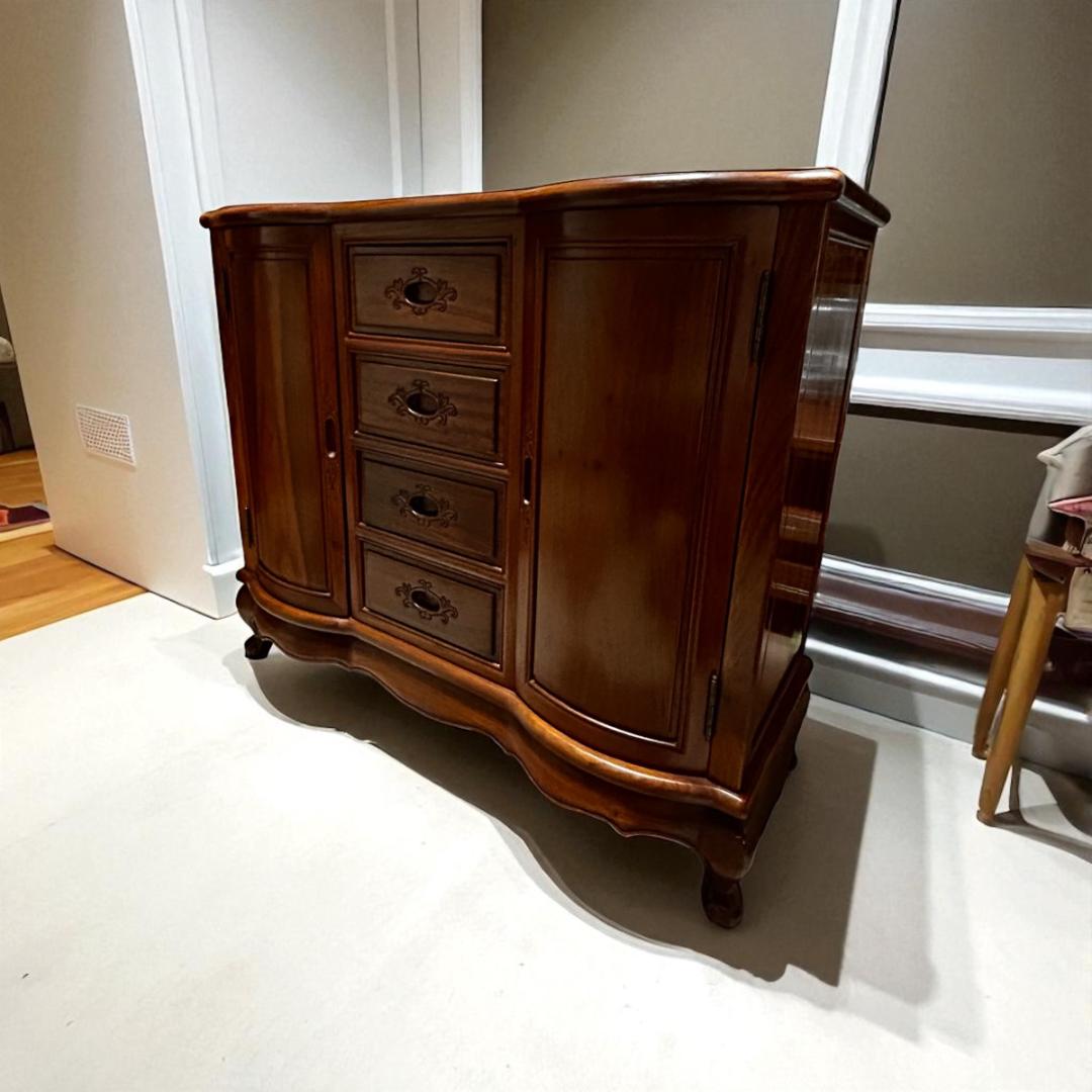 アンティーク調 天然木サイドボード 両開き扉 猫脚 チェスト 引き出し