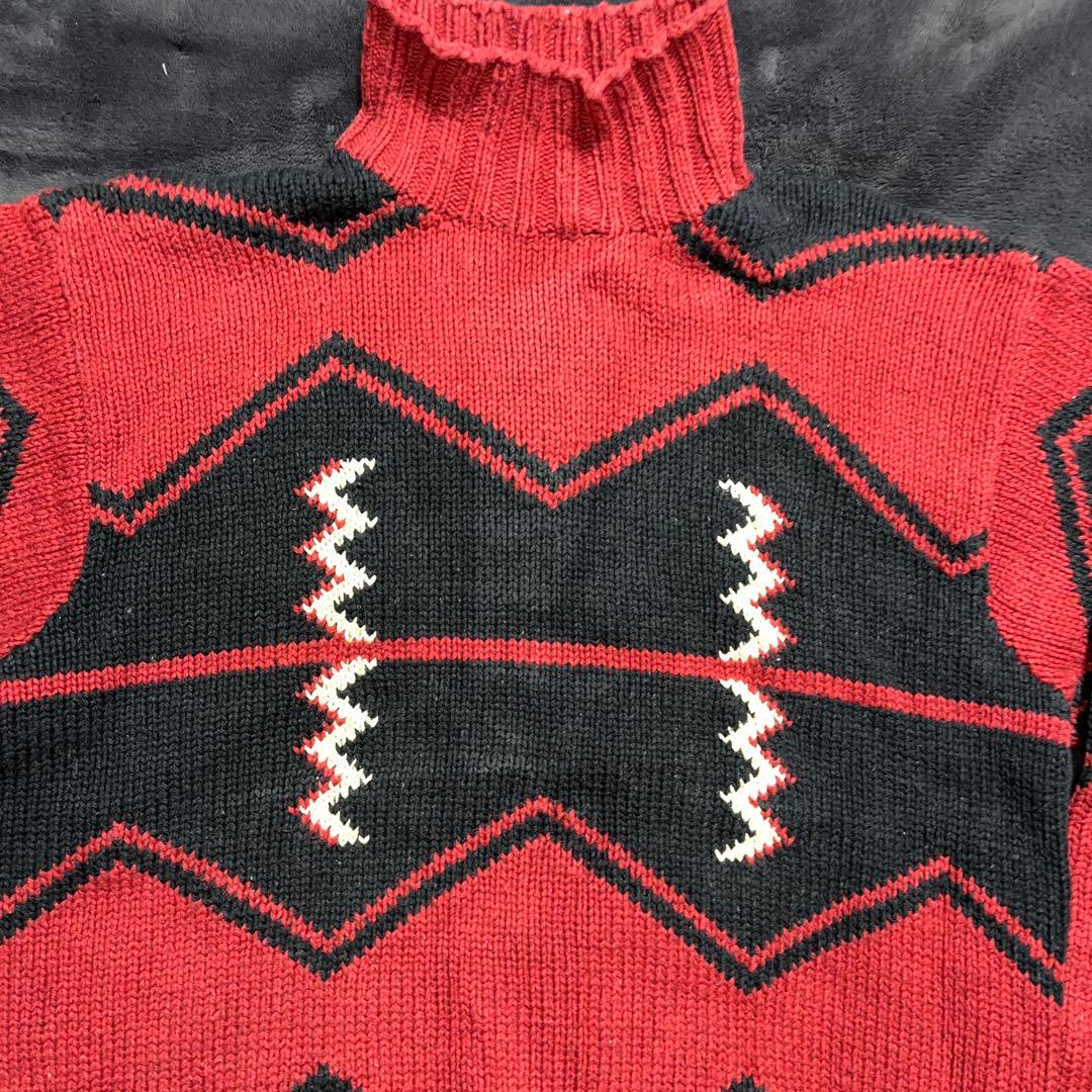 90S ヴィンテージ ポロバイラルフローレン ハンドニット XL ネイティブ柄