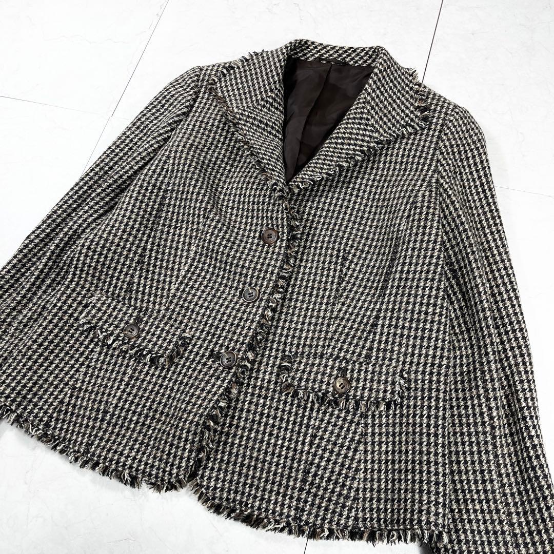 ✨未使用級 バーバリーロンドン 千鳥柄 フリンジ ジャケット イタリア生地 46
