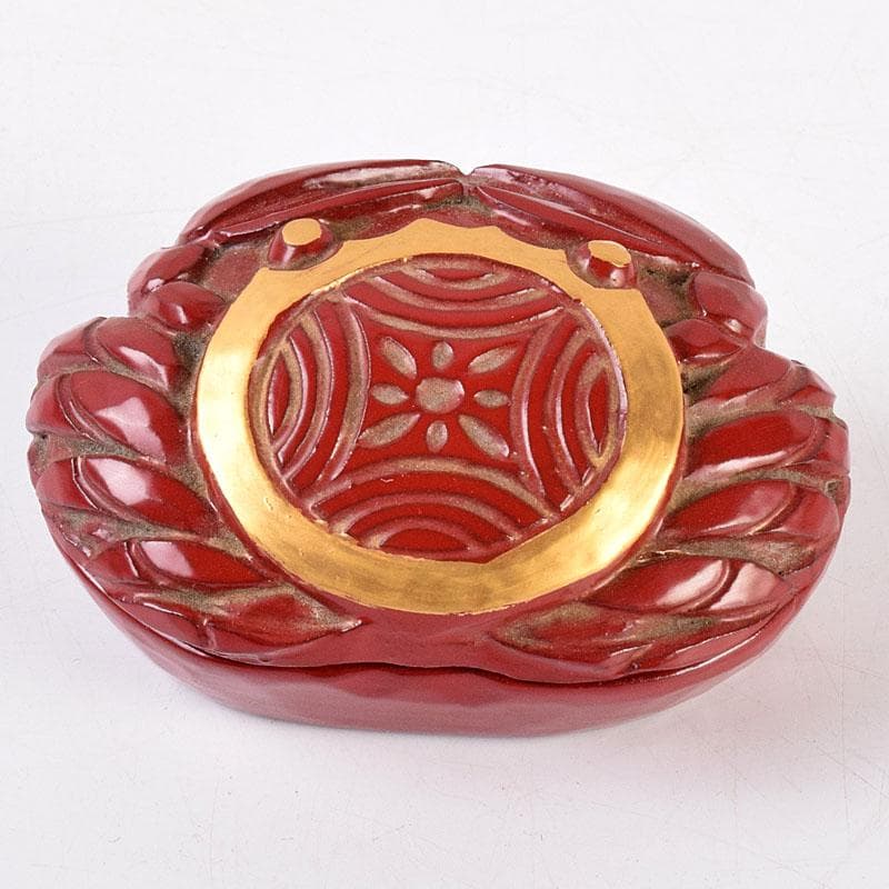 くりのぼう　高岡漆器　木彫師　般若勉（雲舟）作　蟹香合　共箱　V　8480