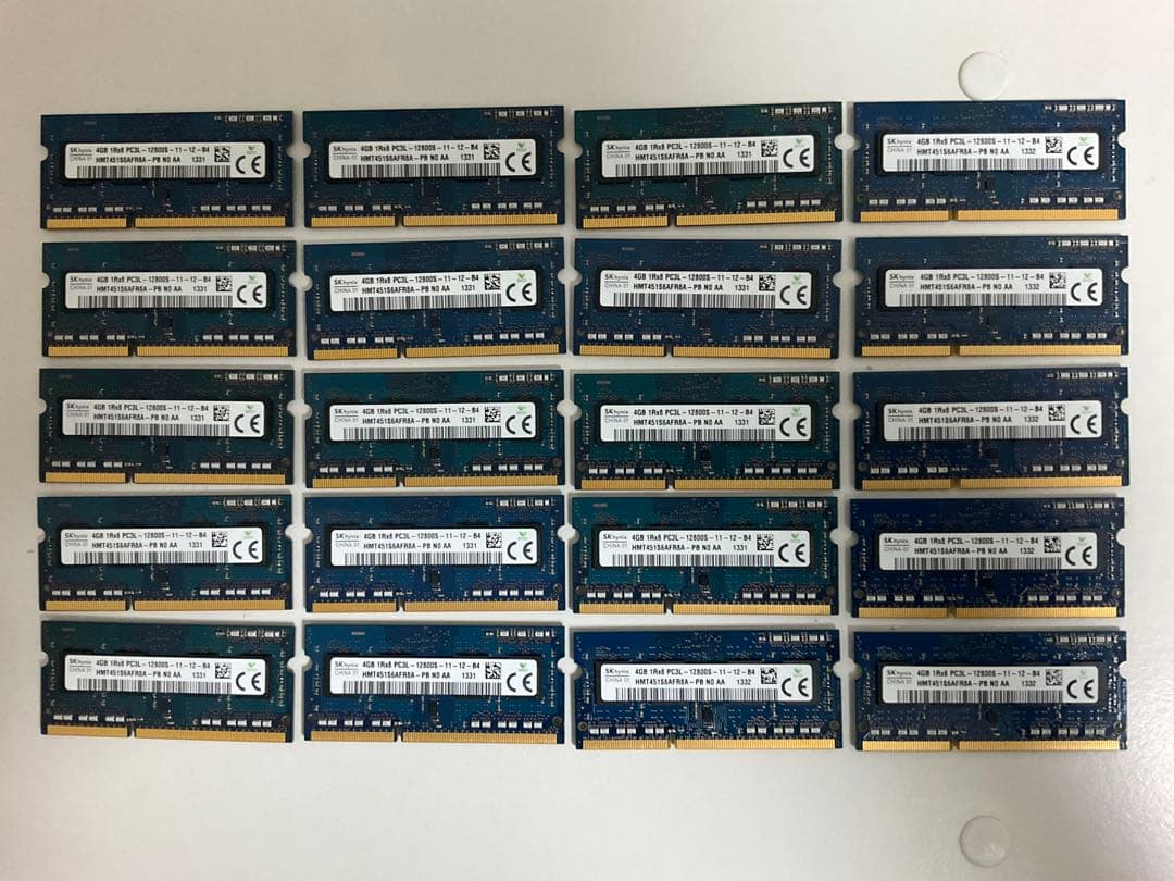 ノートパソコン用メモリ 4GB PC3L-12800S 20枚セット