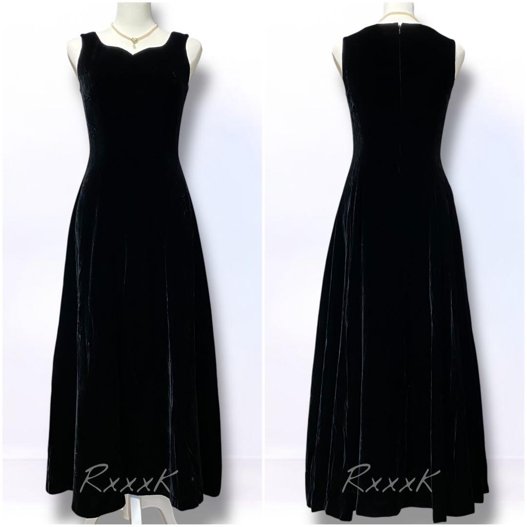 ジュネビビアン 高級 ロングドレス 演奏会 ベルベット 黒 ブラック