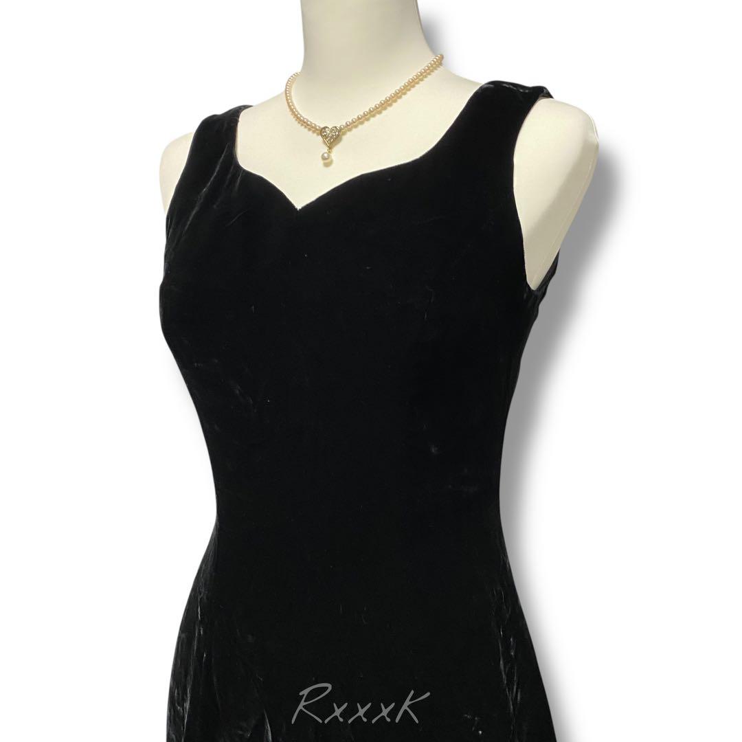 ジュネビビアン 高級 ロングドレス 演奏会 ベルベット 黒 ブラック