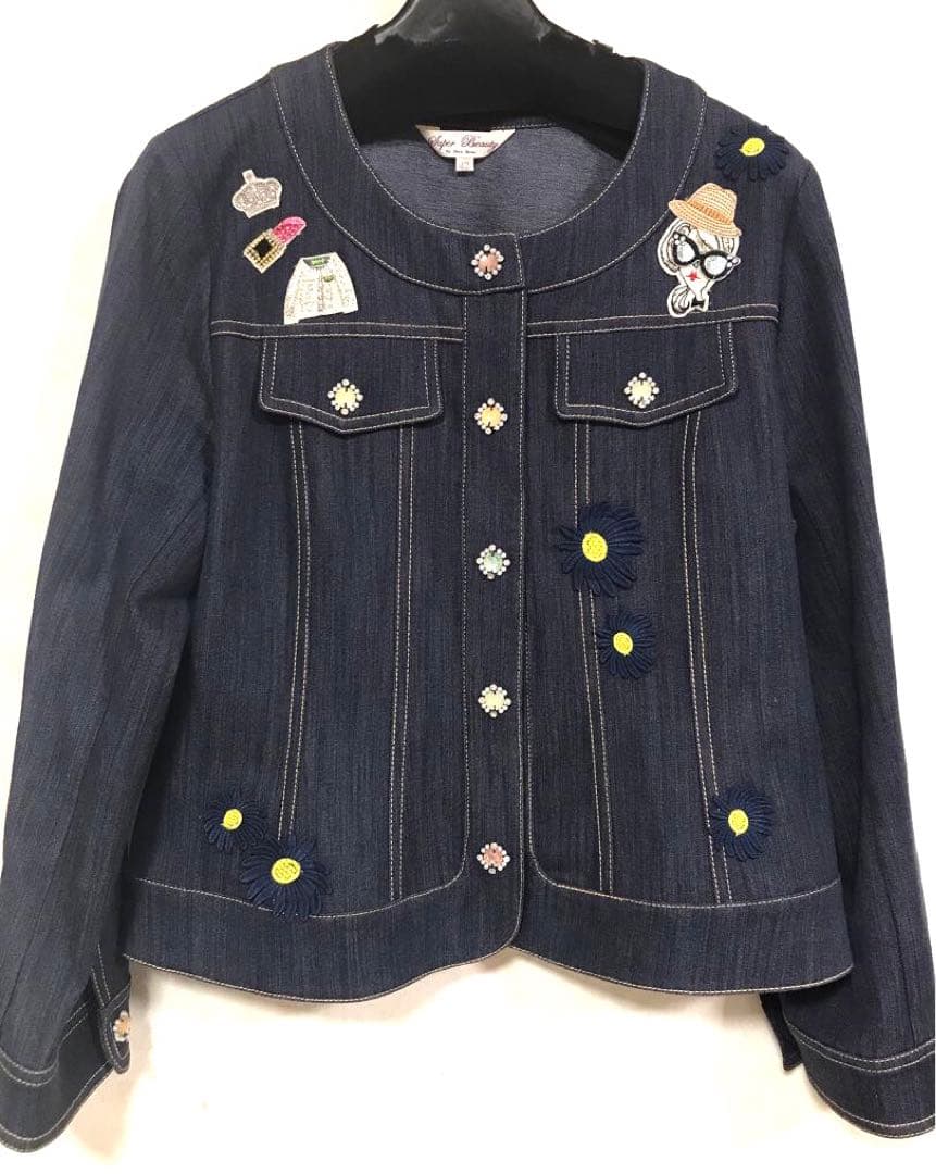 SuperBeauty スーパービューティー 刺繍 ビジュー デニムジャケット