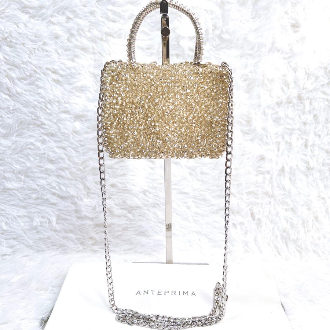 美品✨アンテプリマ スタンダードスクエア ミニ シルバーゴールド チェーン付