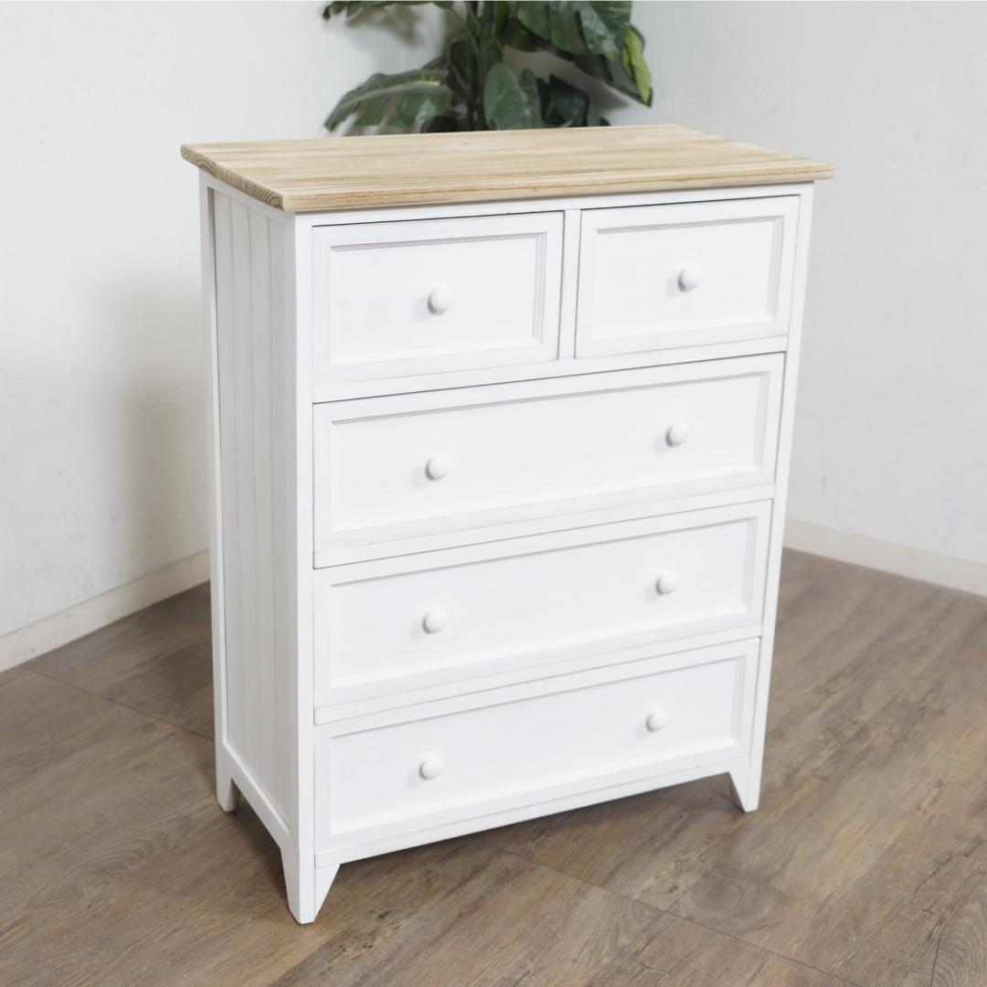 【新品】フレンチシック　ワイドチェスト シャビーホワイト　ガーリー　アウトレット