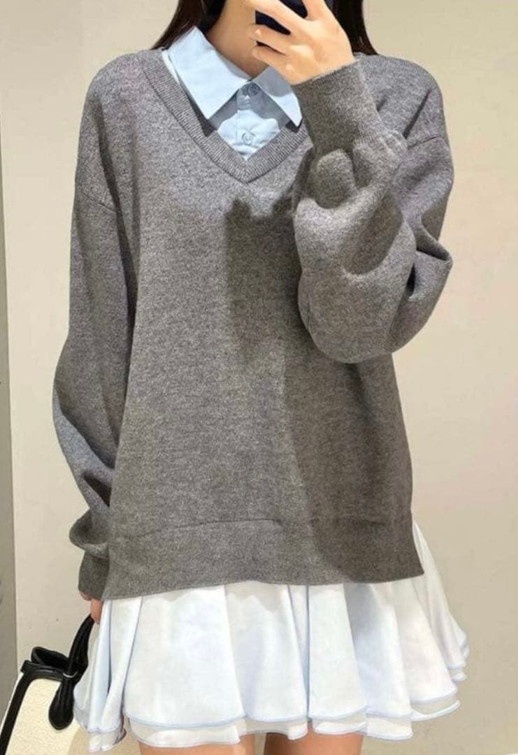 値下げ LILY BROWN シャツドッキングフリルミニワンピース