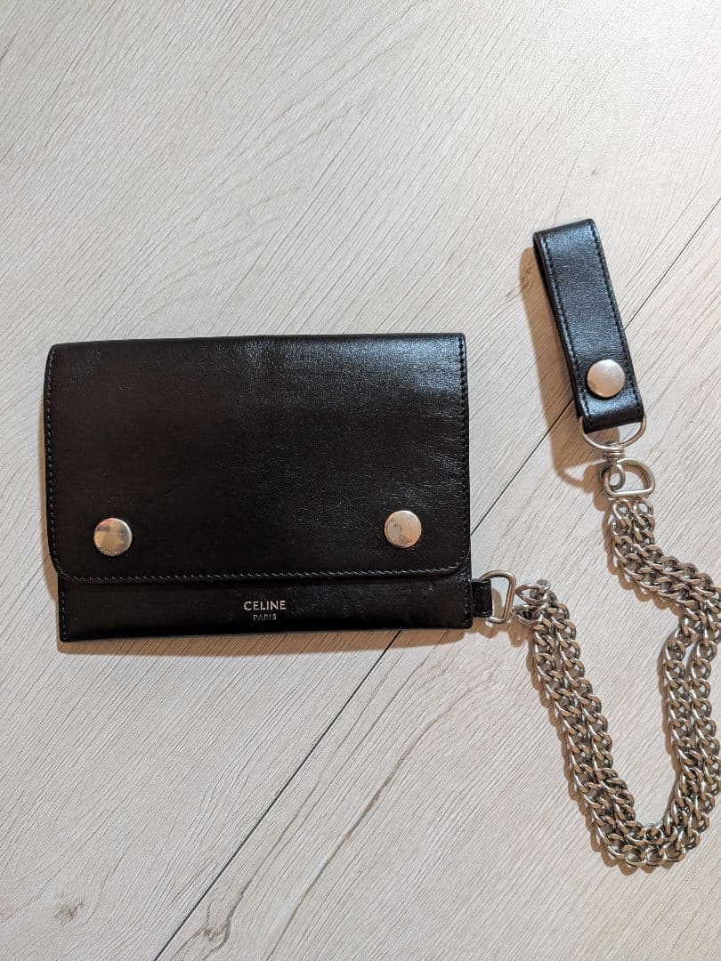 CELINE ブラック レザー カードウォレットチェーン