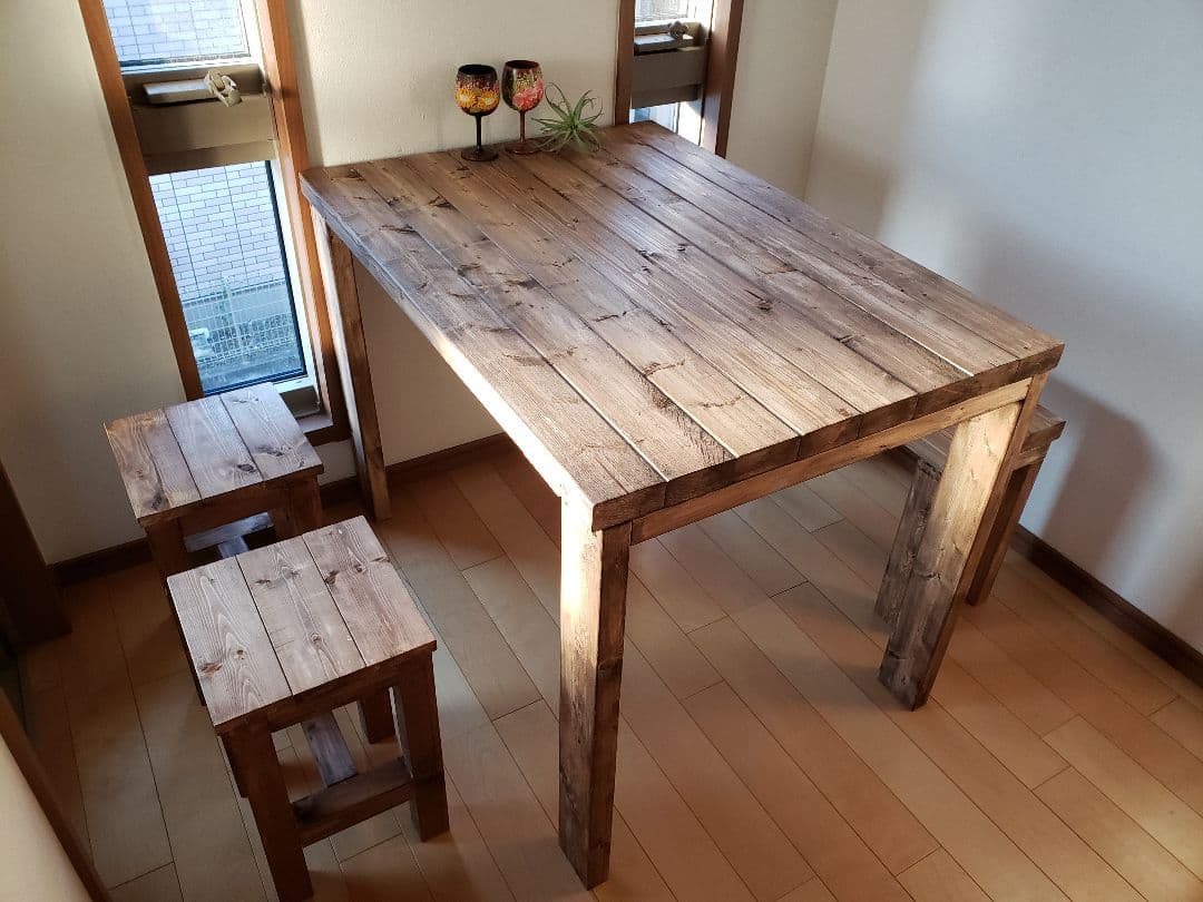 90 ×62 カウンターテーブル 無垢材　アンティーク風　木目調　ダイニング