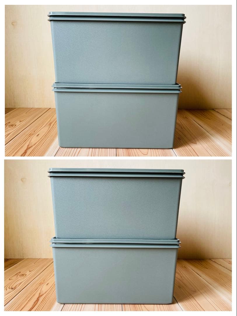 希少な美品/2個セット/送料込/タッパーウェア/ディープスーパーケース/緑/①