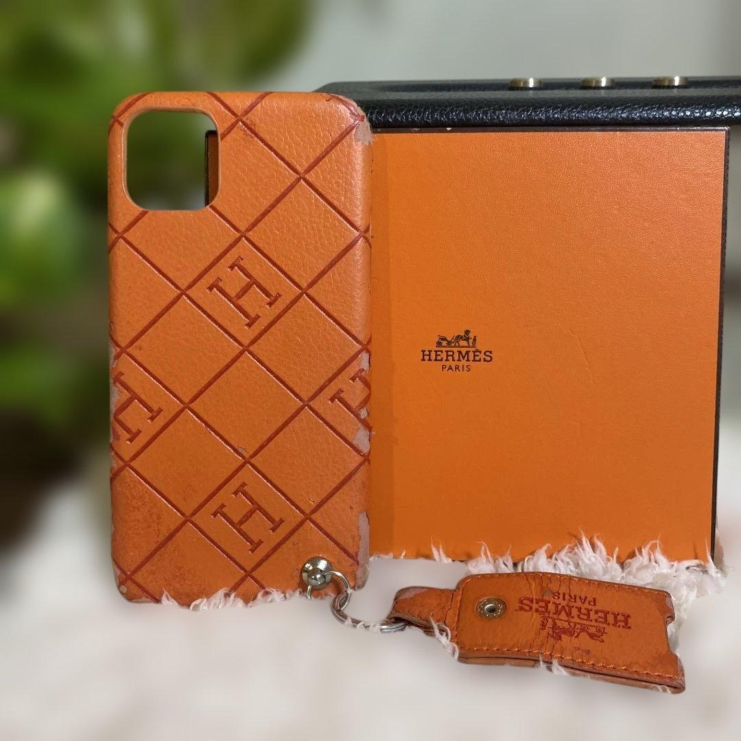 HERMES オレンジ レザー iPhone11pro maxケース