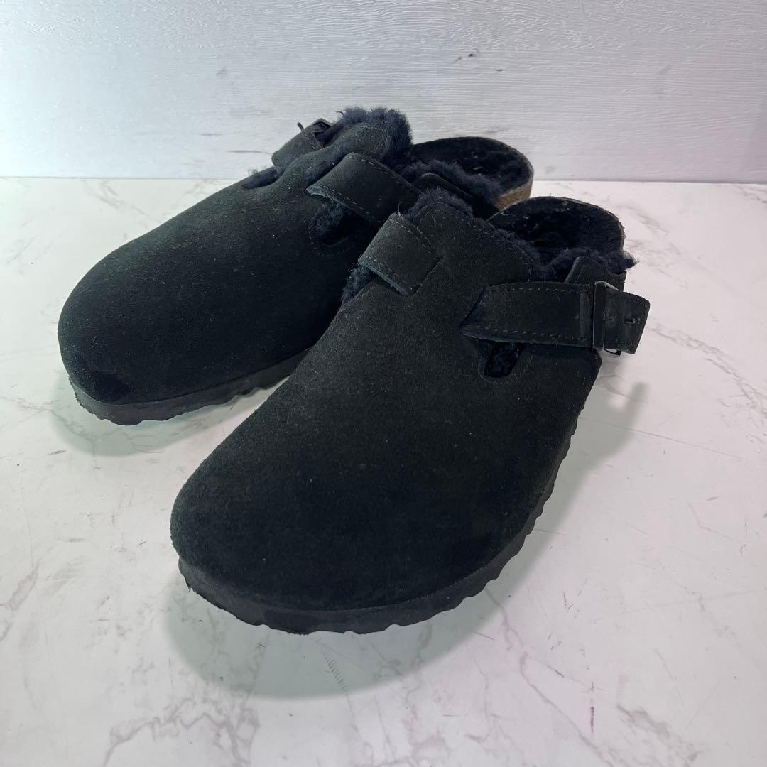 とこ【美品】ビルケンシュトック ボストン ボア付き 黒 39 25cm