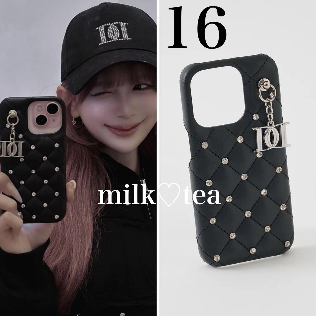 キルティングビジューDDチャームiPhoneケース ブラック iPhone16