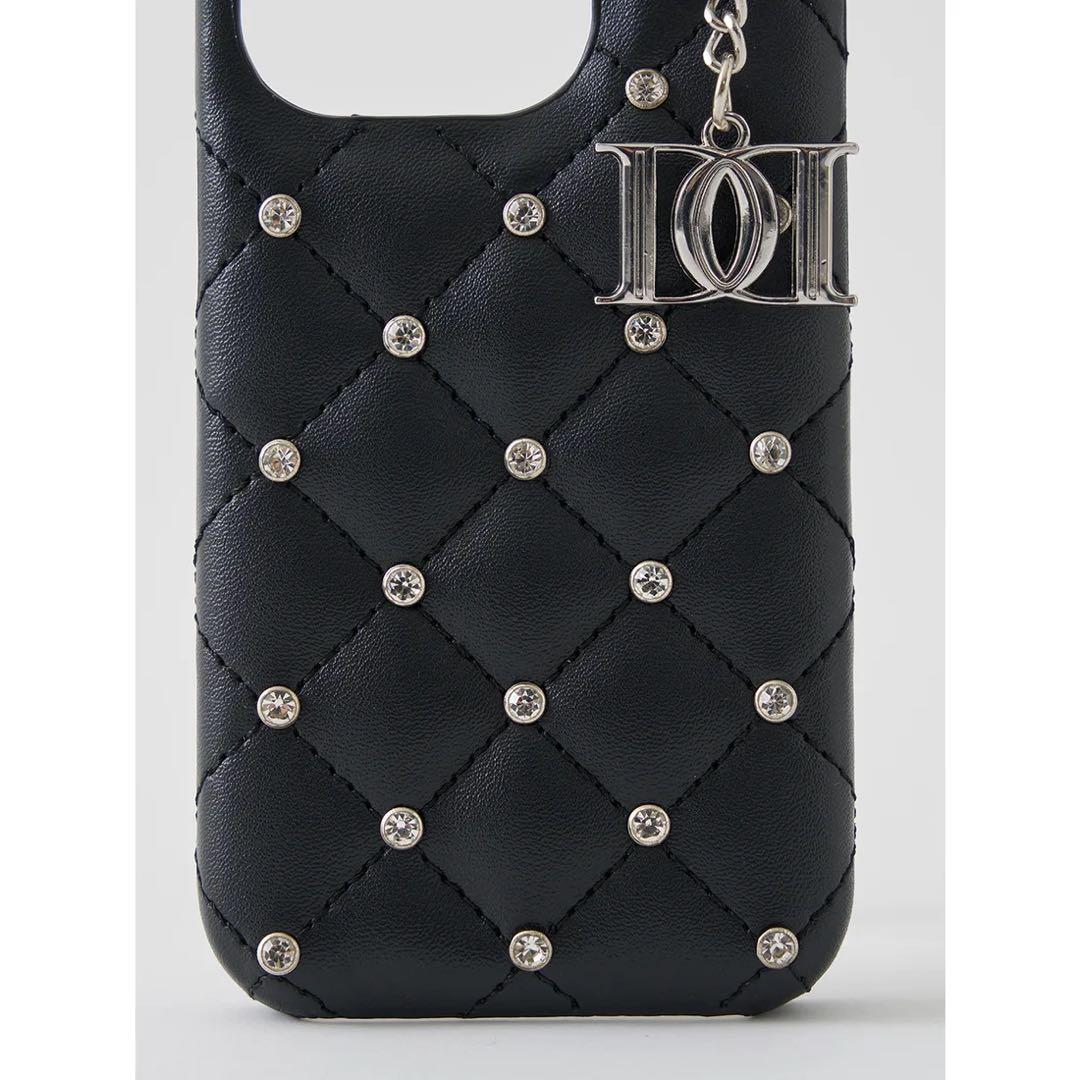 キルティングビジューDDチャームiPhoneケース ブラック iPhone16