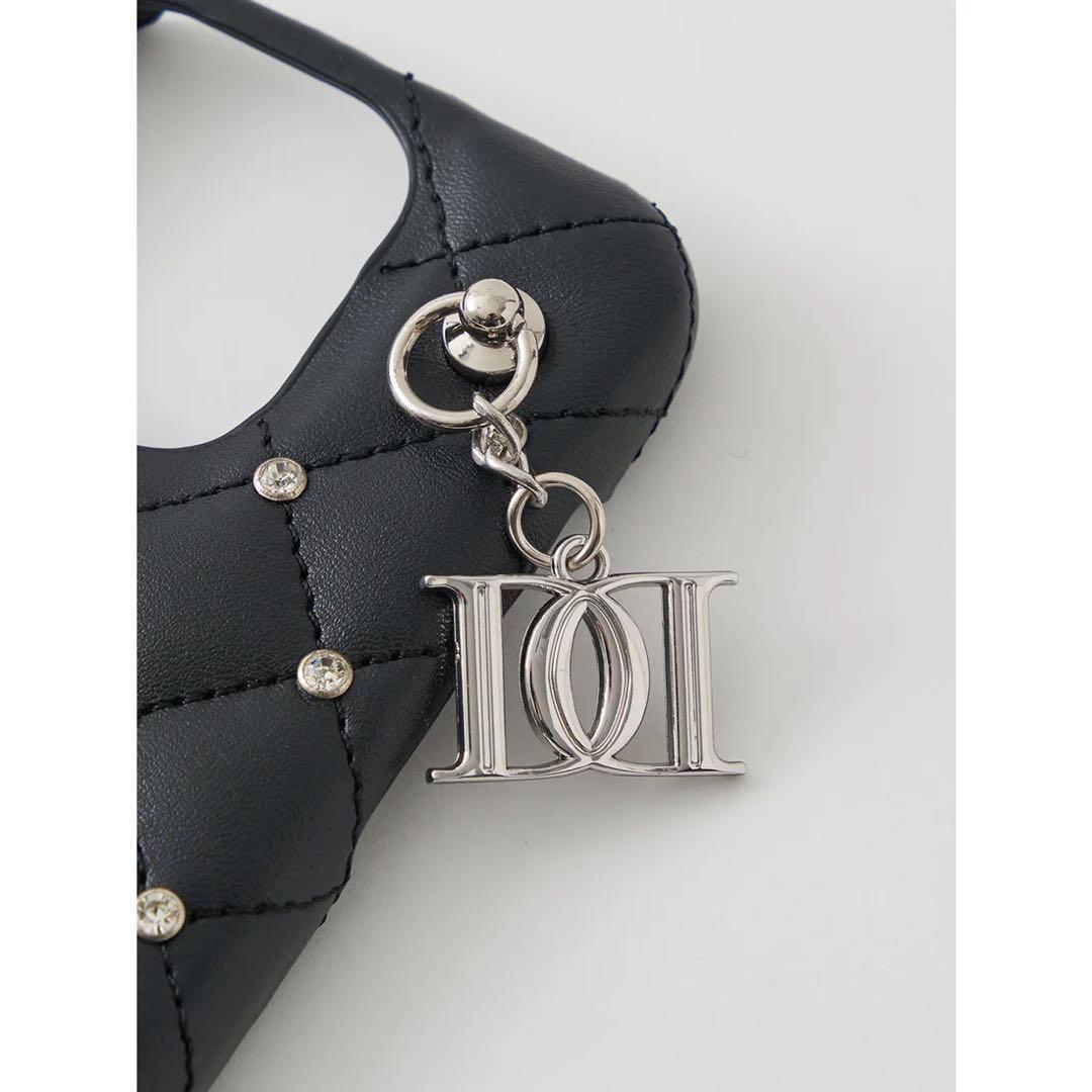 キルティングビジューDDチャームiPhoneケース ブラック iPhone16