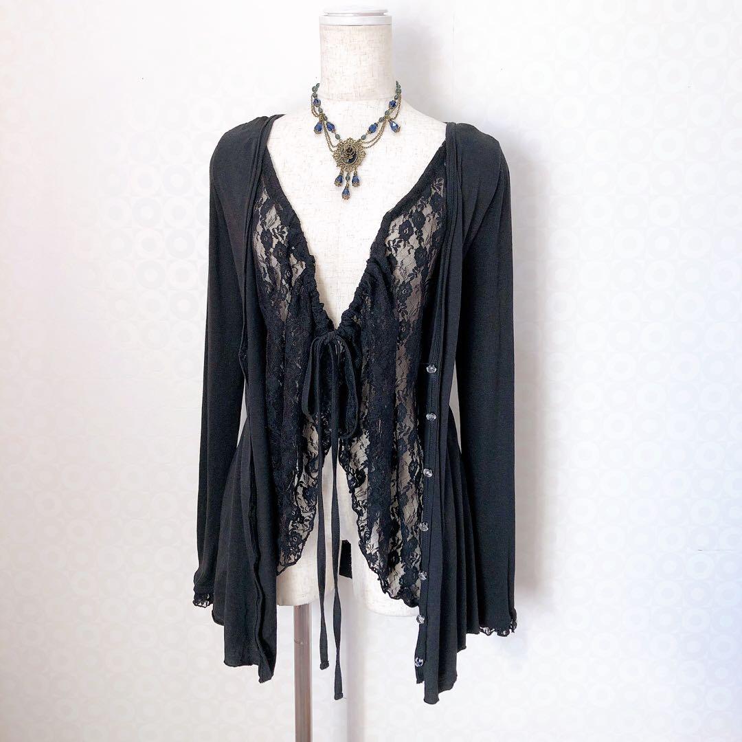 レース レイヤード カーディガン Y2K フェアリーグランジ ダークコア ゴス