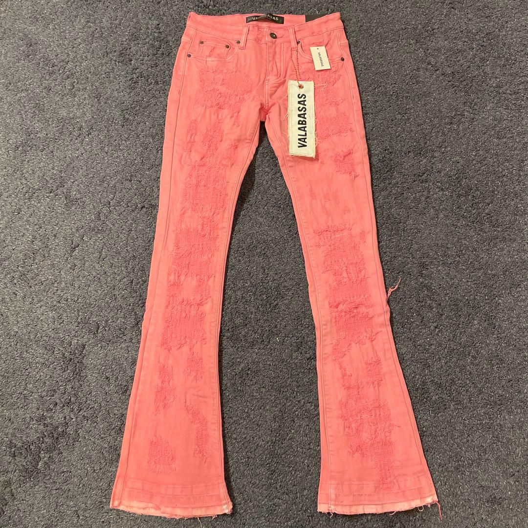 新品バラバサスvalabasasクラッシュダメージスキニーフレアデニムピンク30