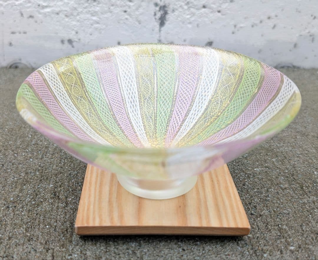 藤田喬平 手吹 　ヴェニス茶椀 　レース 　ガラス夏茶碗