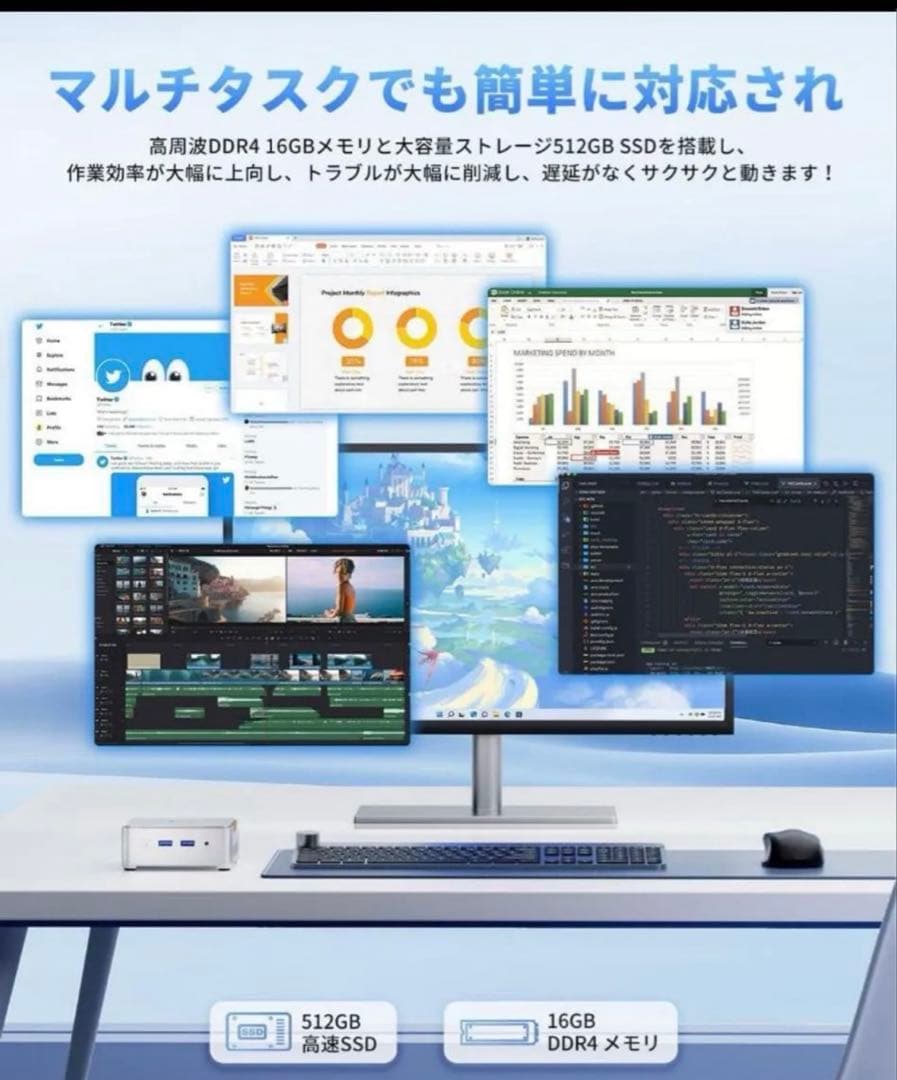 [美品] MINI PC 16GB RAM 512GB SSD, 3.6GHz