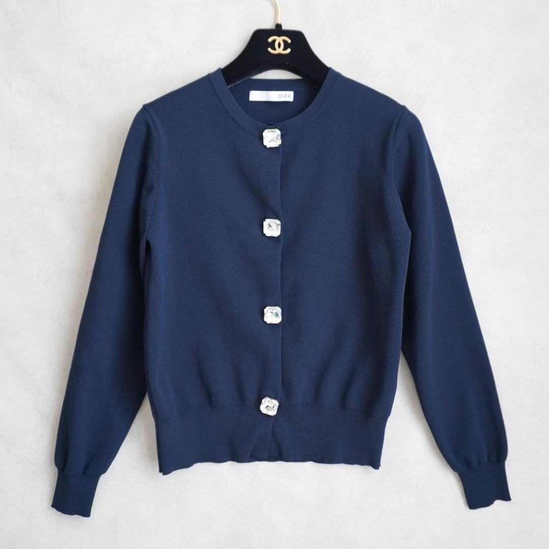 未使用級✨️ JENNE リッチビジューニットカーデ ネイビー S 上品 華やか