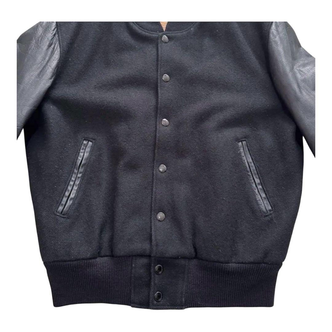 80s 70s golden bear レザースタジャン オールブラック 無地